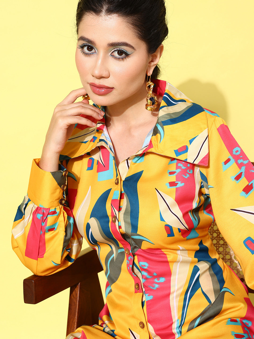 Yufta Yellow and Pink Printed Satin Co-Ords 