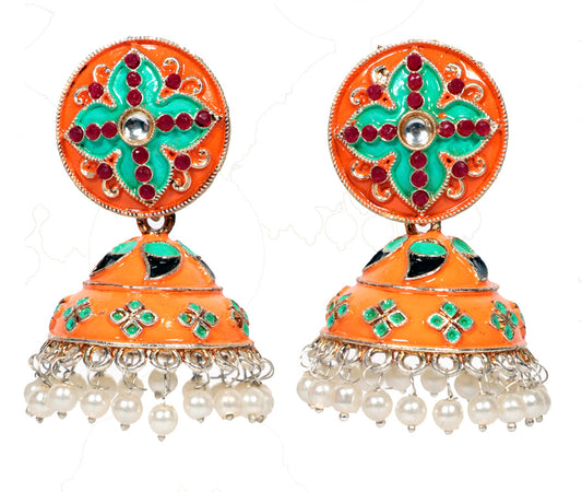 Elite Trading Yellow Meenakari jhumka-Big Size Elite Trade