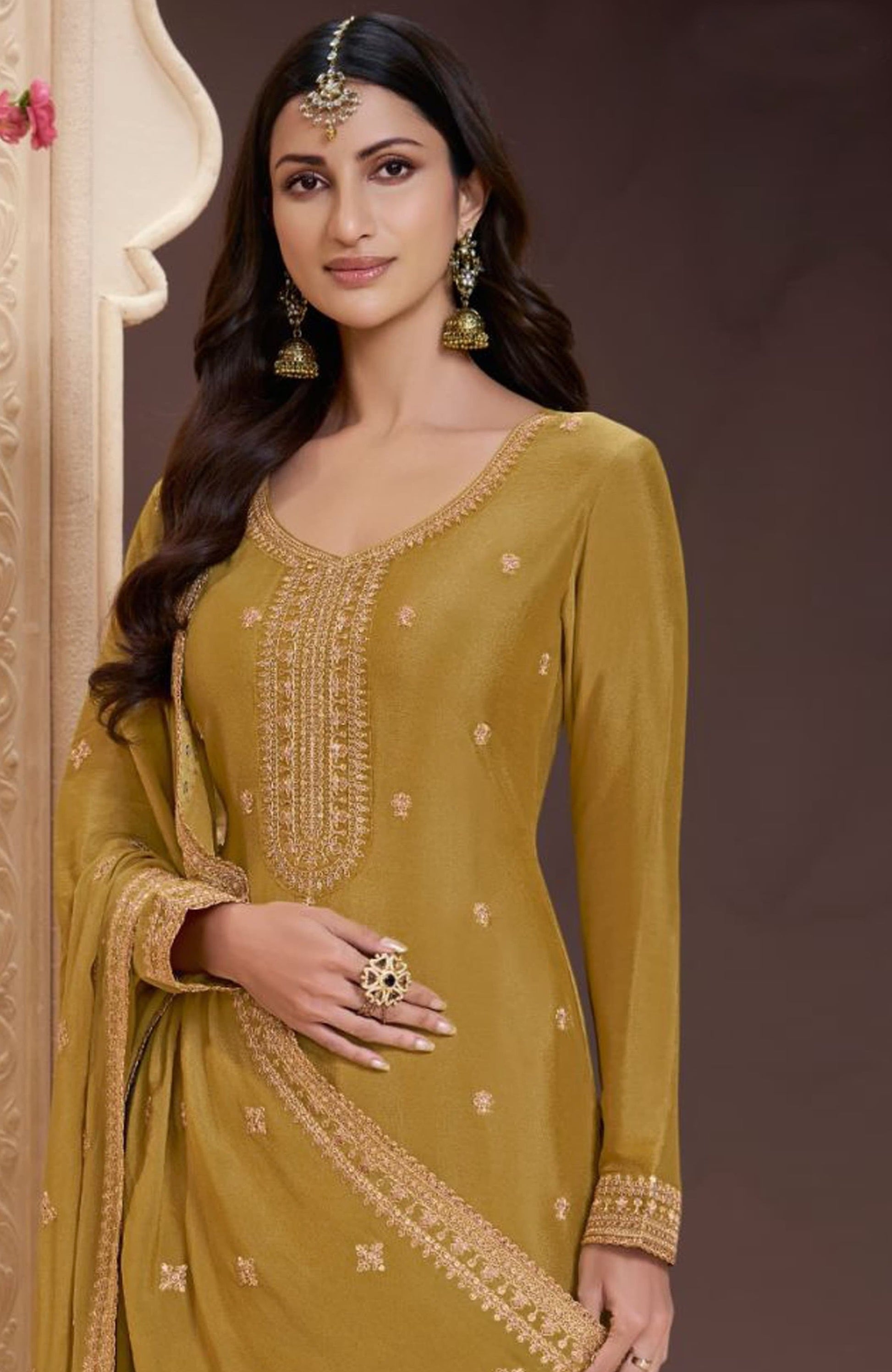 Anaita Yellow Chinon Embroidered Salwar Suit