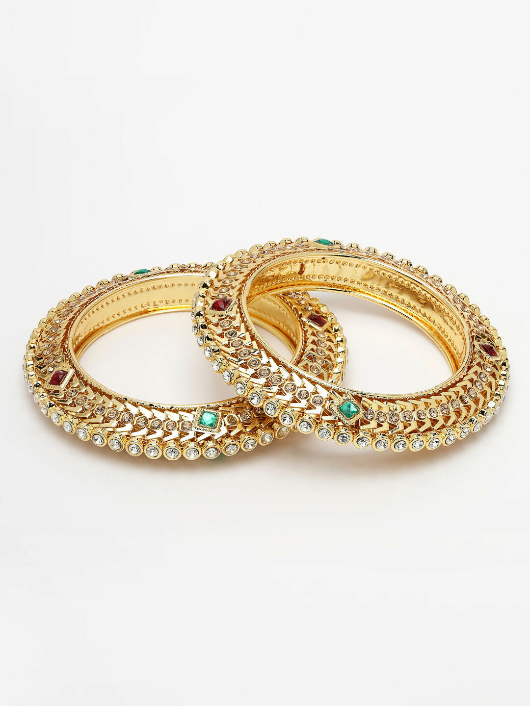 NVR Women's Set of 2 Gold-Polished Kundan Traditional Bangles 
