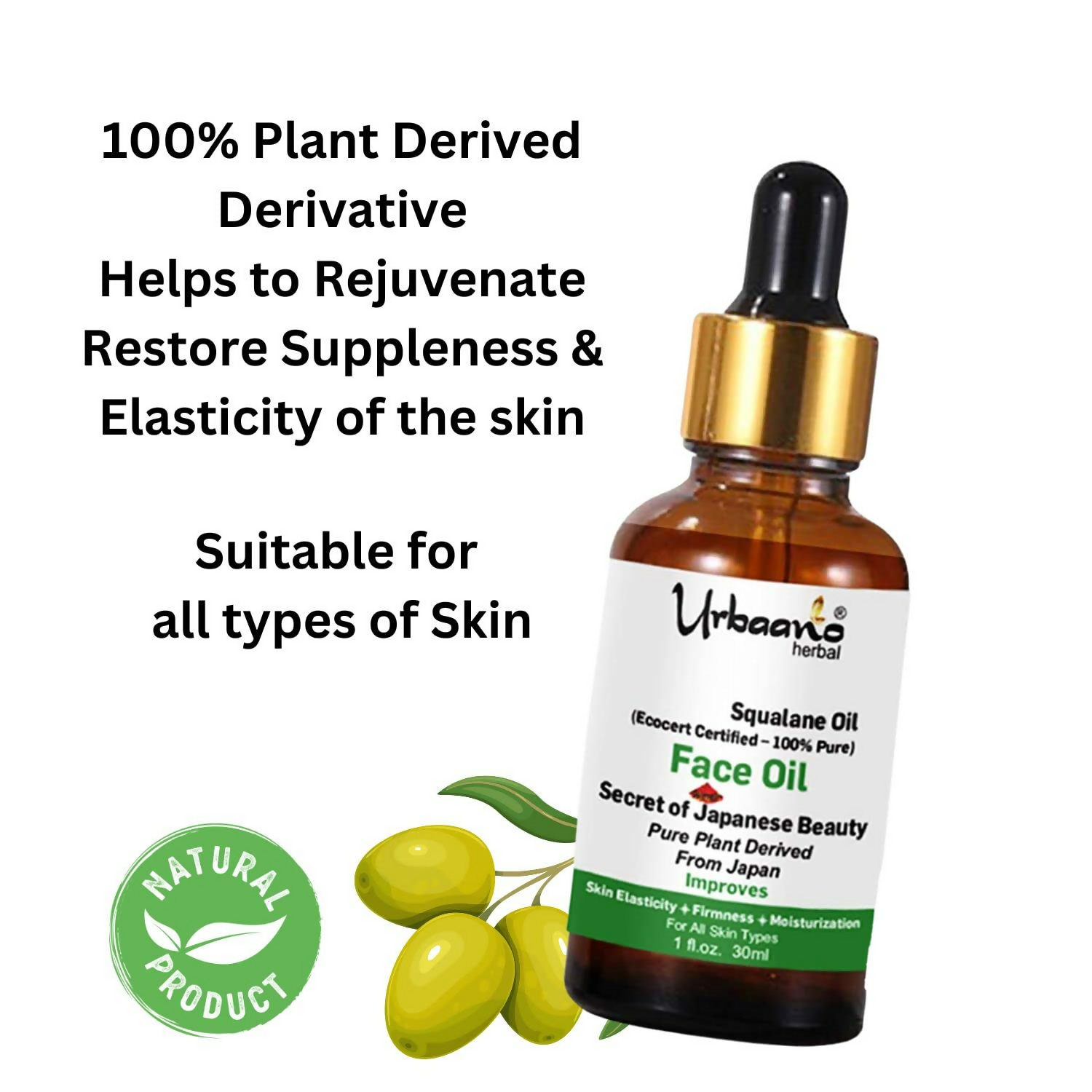 Urbaano Herbal Olive Squalane - 100% Pure Natural Plant-Derived Japanese Oil  Grab2Buy Urbaano Herbal Grab2Buy
