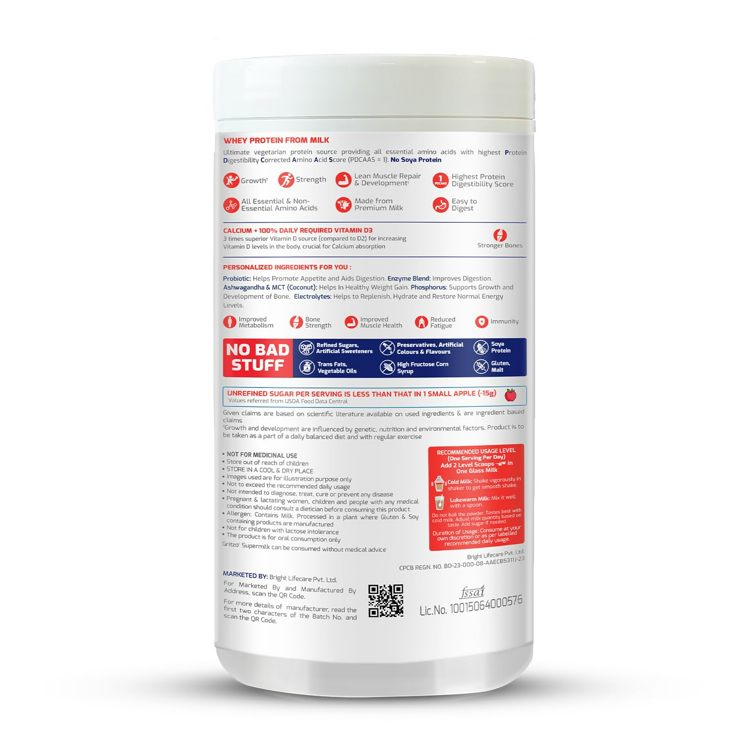 Gritzo SuperMilk Weight+ (13+y Boys), 10g Protein Powder (Double Chocolate)