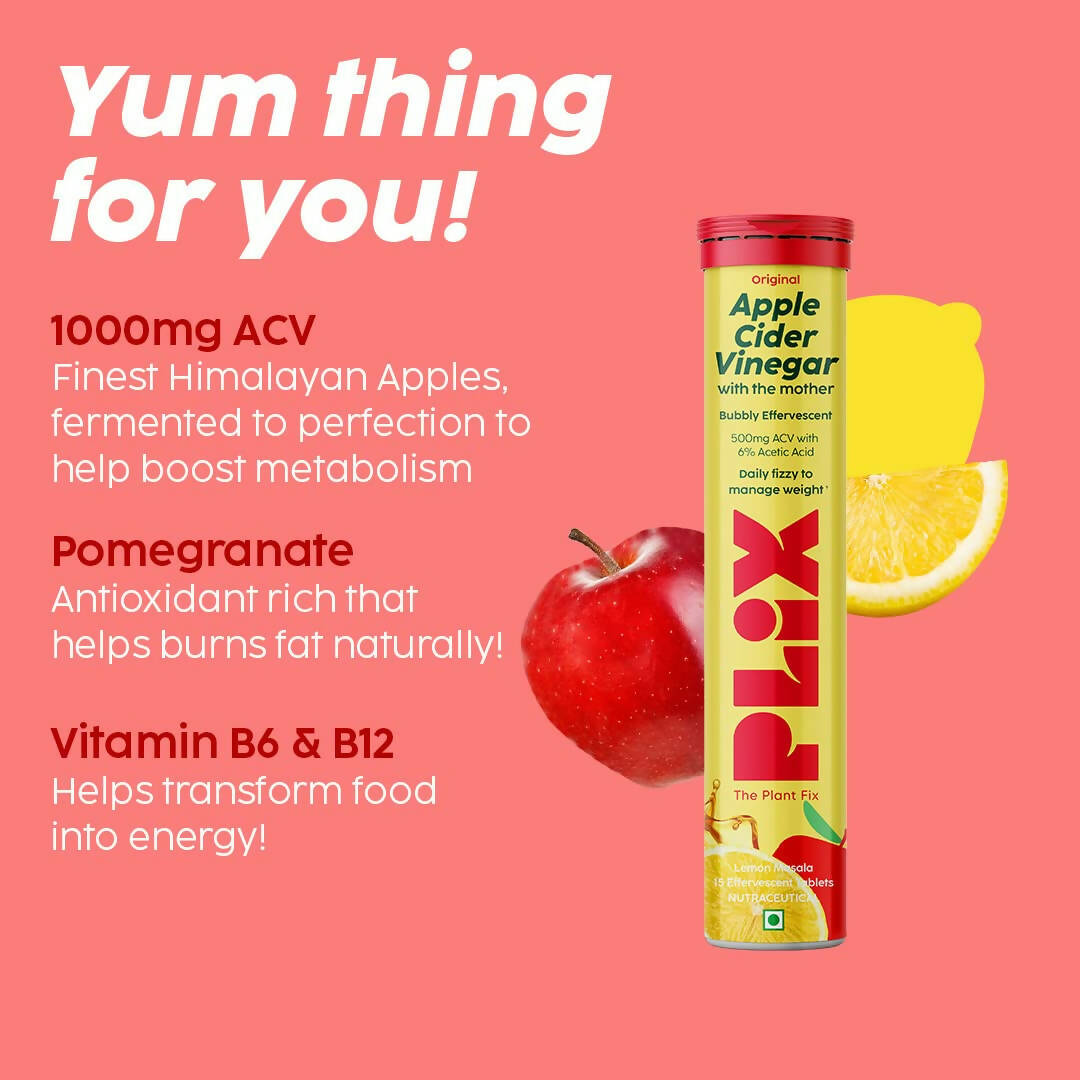 PLIX The Plant Fix Apple Cider Vinegar Effervescent Tablet with Mother - Lemon Masala 
