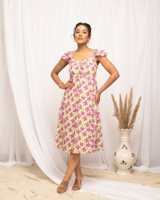 FIORRA Women's Pink Georgette Floral Printed Dress 