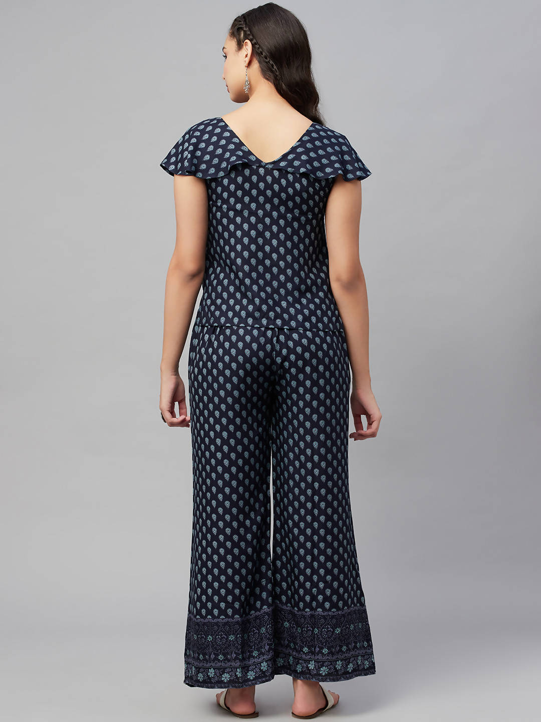 Myshka Women Blue Printed Top Palazzo Set