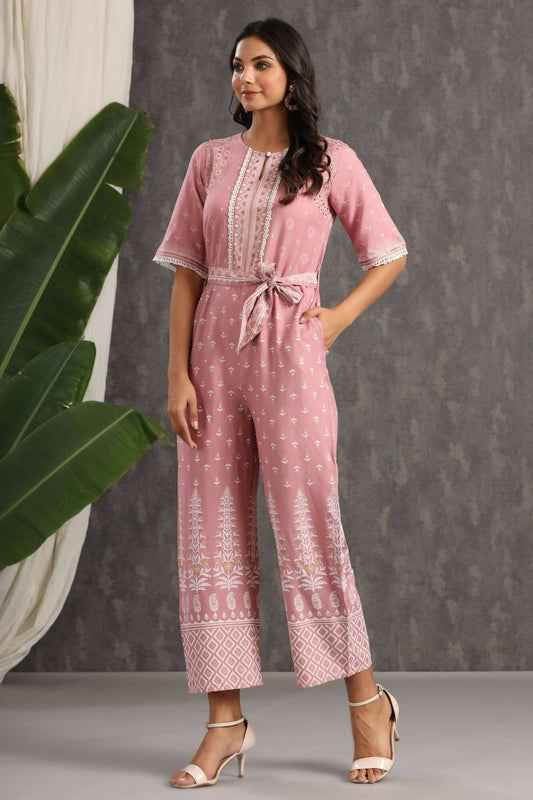 Juniper Women Onionpink Rayon Printed Straight Jumpsuit - Grab2buy