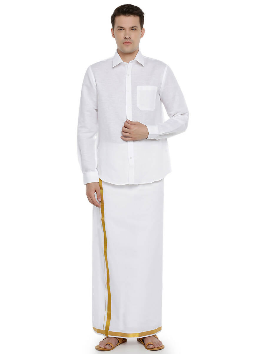 Ramraj Cotton Mens Linen Full Sleeve White Shirt 