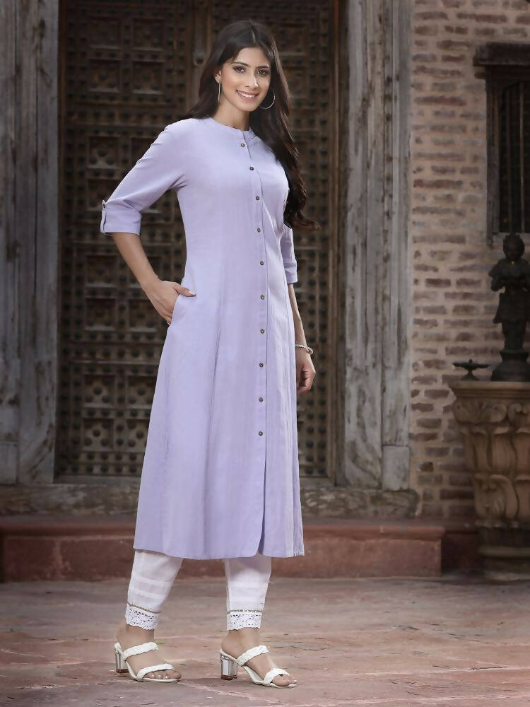 Juniper Women`s Lilac Cotton Flex Solid A-Line Kurta