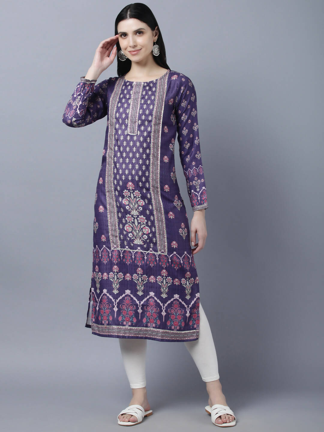 Myshka Women Purple Ethnic Motifs Printed Kurta