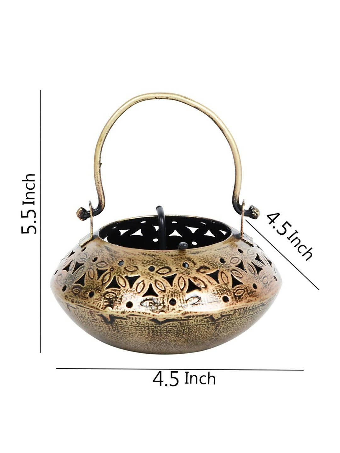CraftVatika Gold-Toned Metal Degchi Hanging Tealight Candle Holder 