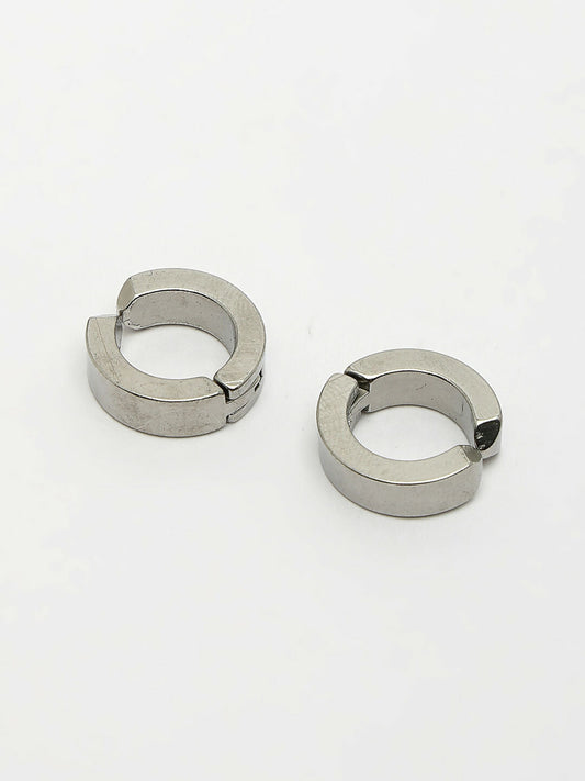 NVR Men's Silver-Plated Stainless Steel Hoop Earrings - Grab2buy