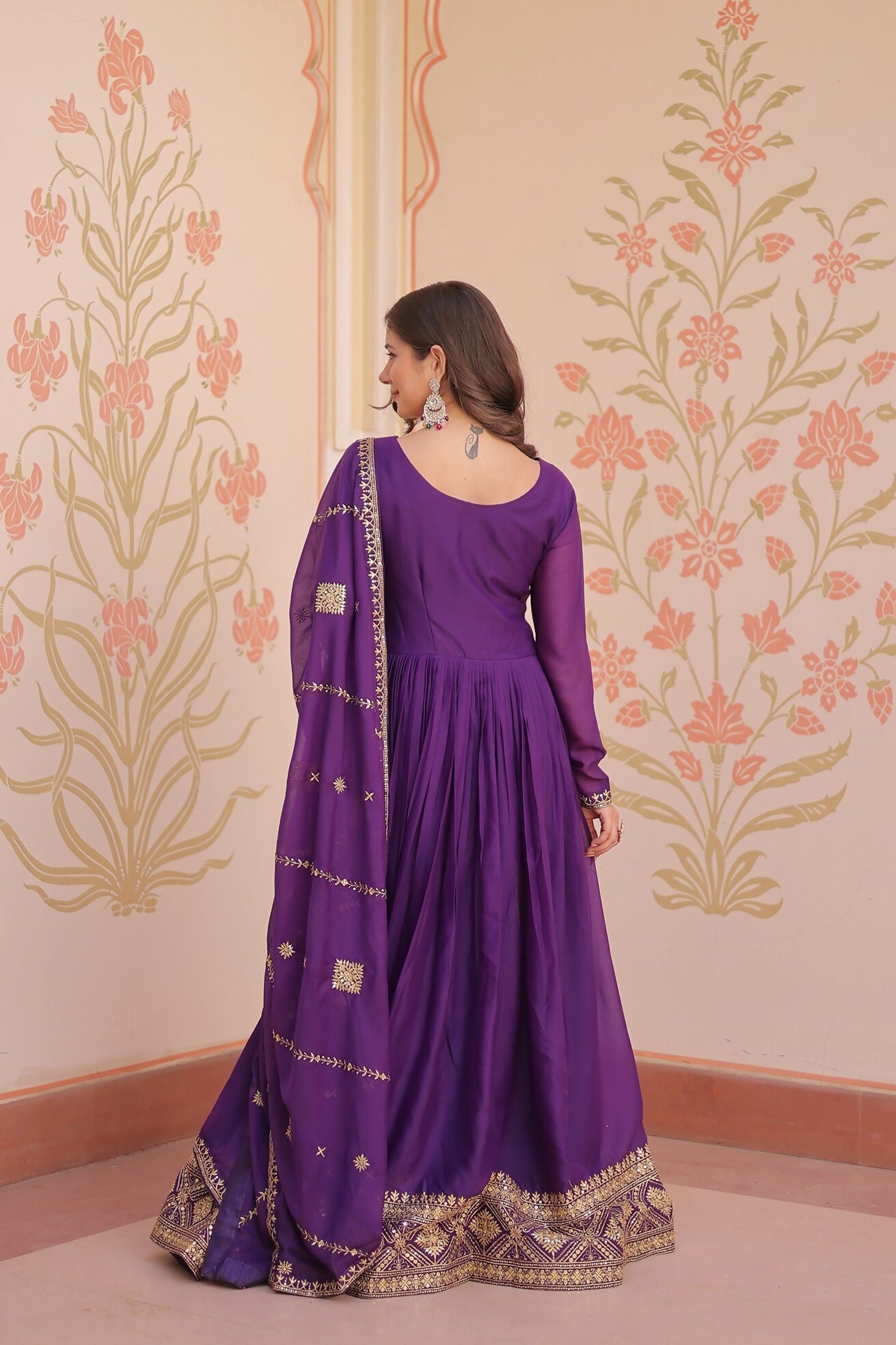 Joban Fashion Purple Georgette Sequence Embroidery Work Kurta Set