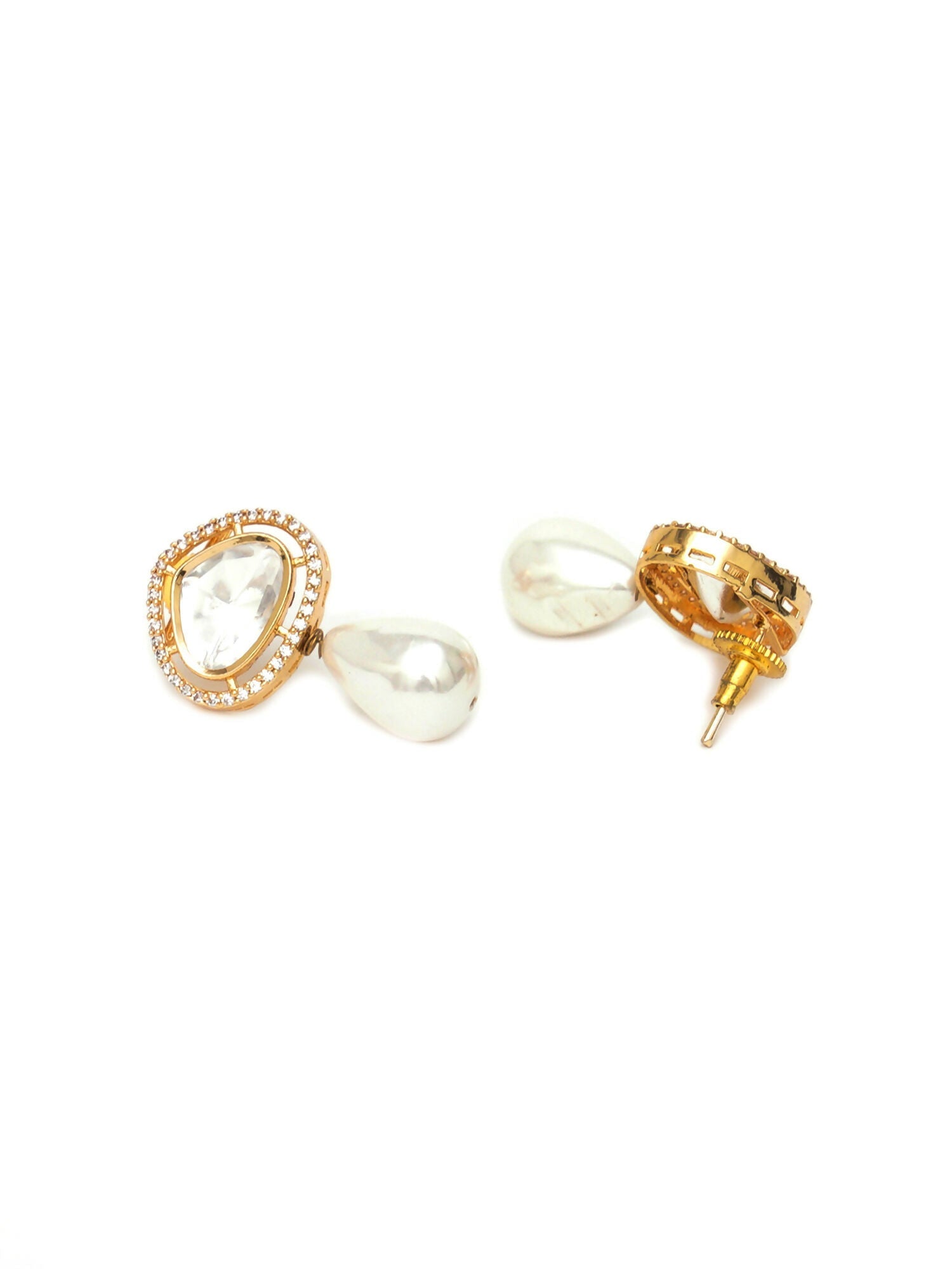 Kundan Studs with Pearl Drop (Gold) - Ruby Raang - Grab2buy