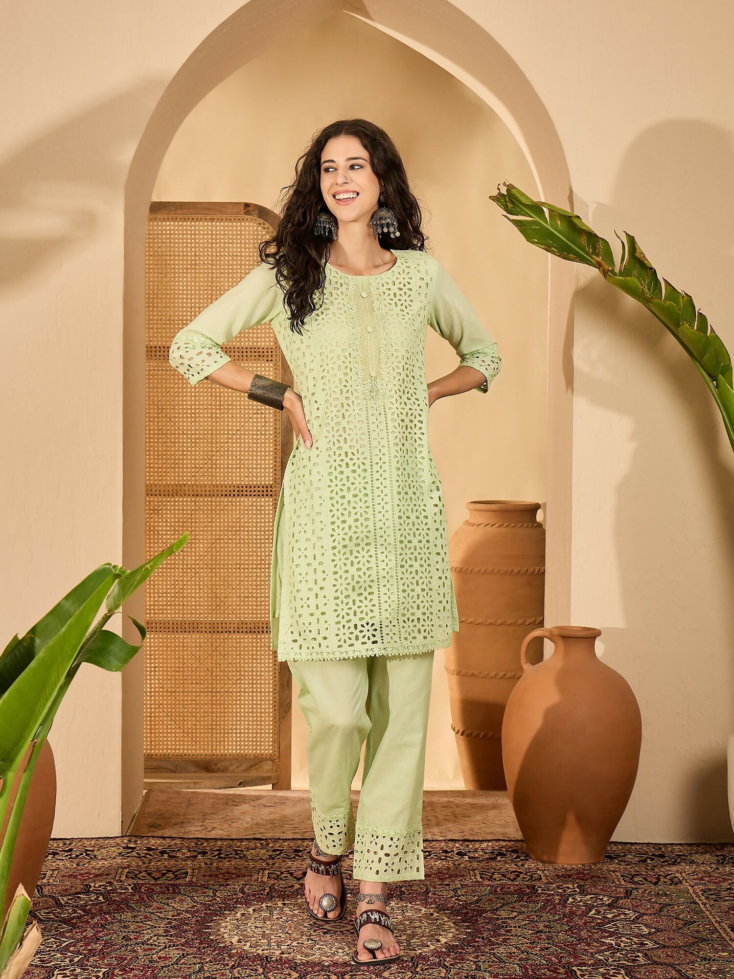 Joban Fashion Embroidery Green Pure Cotton Cord Set
