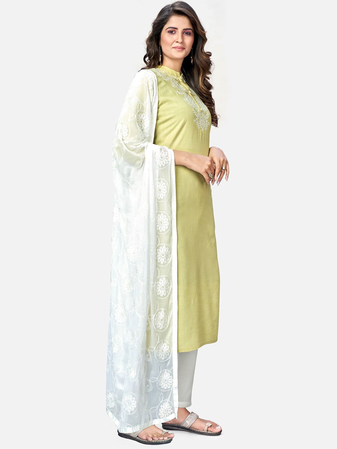 NOZ2TOZ Women Lime Green Kurta With Pant & Dupatta (3pcs set) 