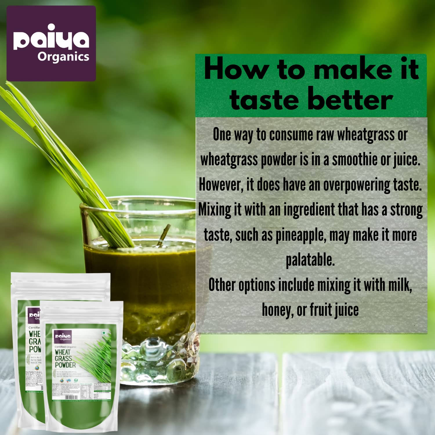 Paiya Organics Certified Organic Wheat Grass Powder 