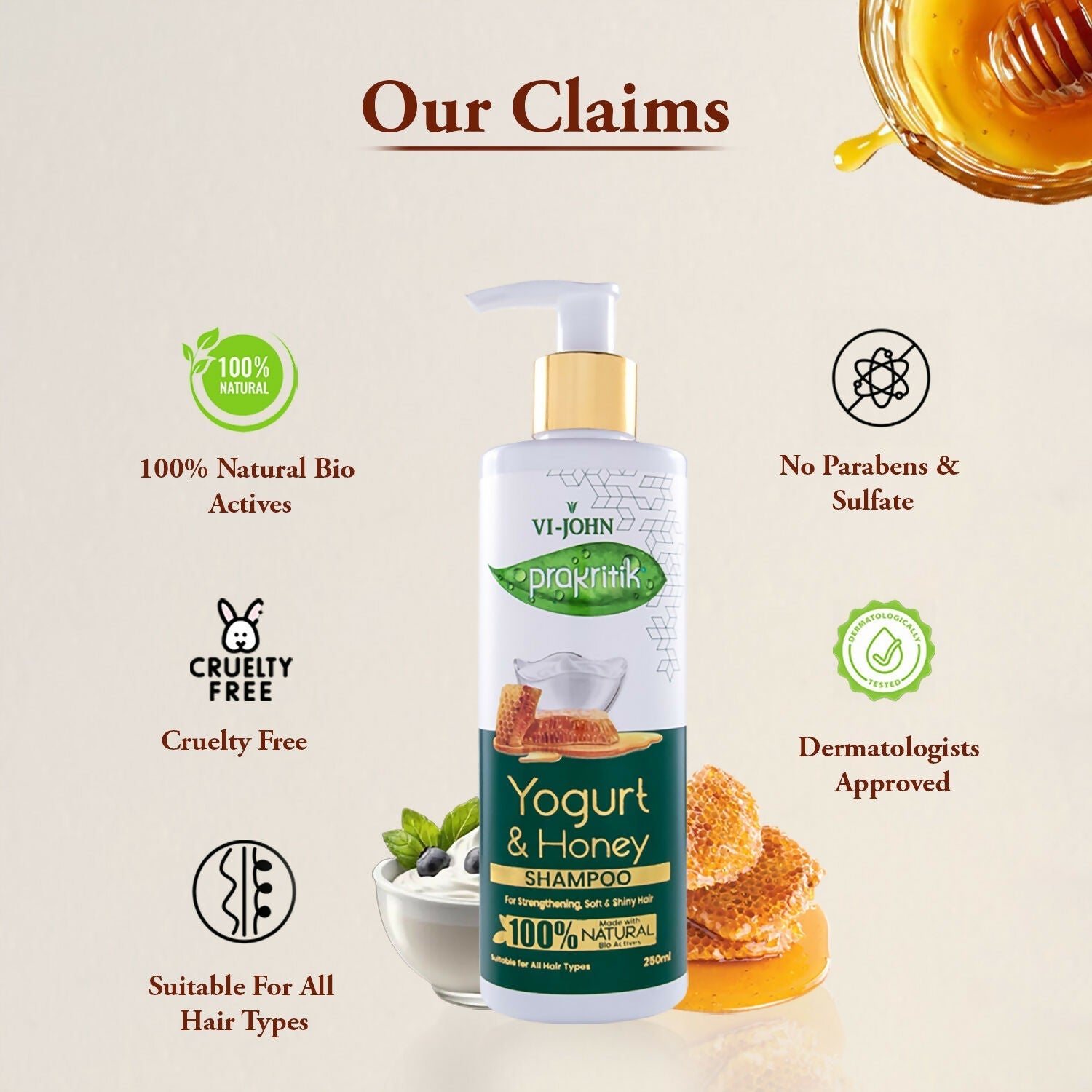 VI-JOHN Prakritik Yogurt & Honey Shampoo Cleanses Scalp, Made With 100% Natural Bio Actives  Grab2Buy VI-JOHN Grab2Buy