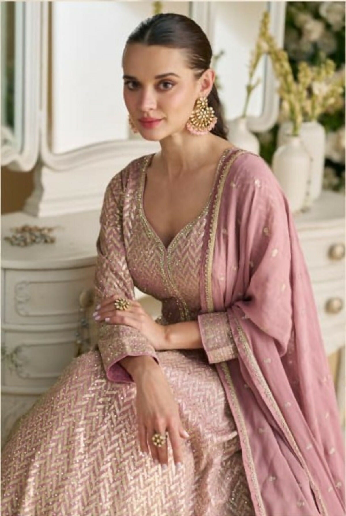 Anaita Purple Real Georgette Readymade Anarkali Gown with Embroidery & Sequence Work