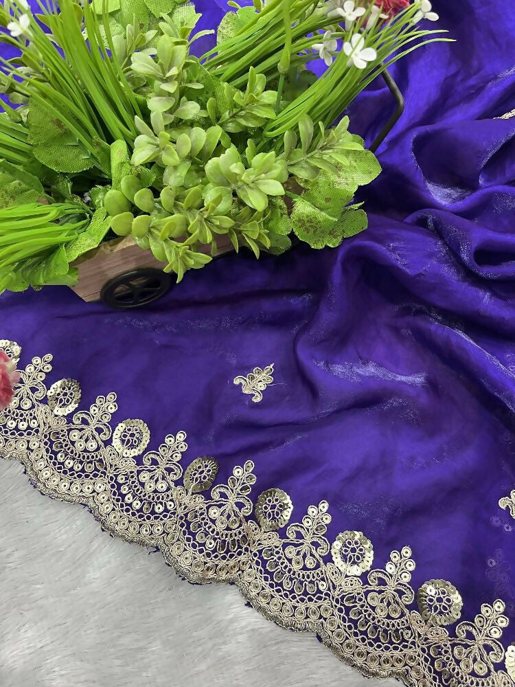 Joban Fashion Blue Frendy Satin Silk Party Wear Sarees
