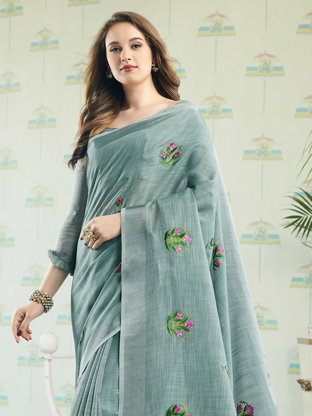 Shree Shyam Fashion Linen Sea Green Saree