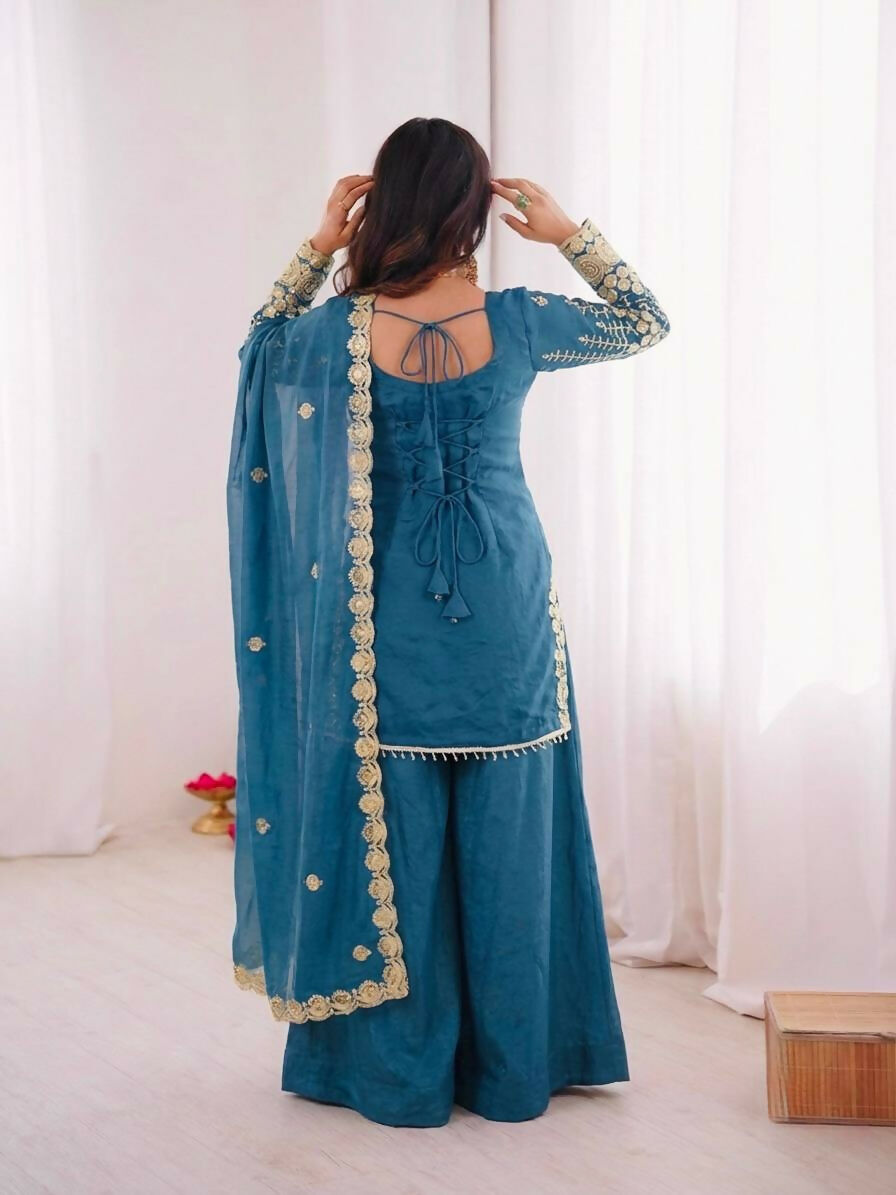 Teeya Creation New Trendy Women’s Ethnic Wear Kurta Sharara Set - Blue