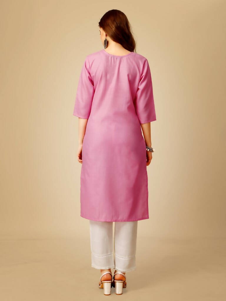Aastha Fashion Women's Pink Cotton Blend Embroidered Kurta Pant Set - Grab2buy