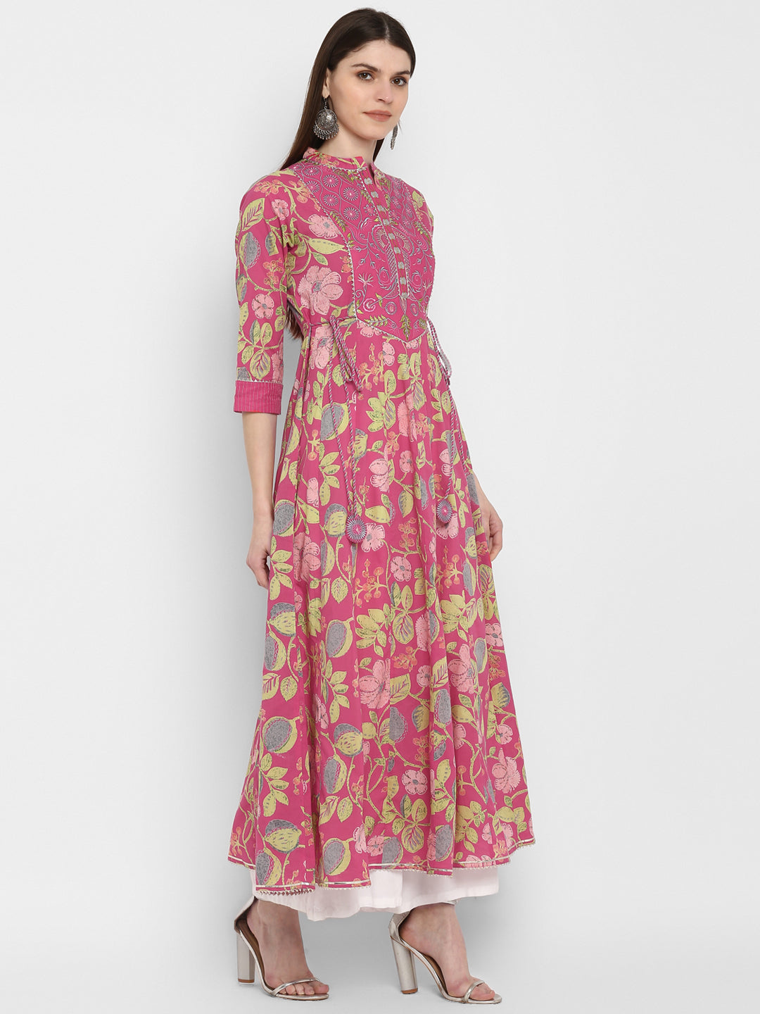 NOZ2TOZ Women's Printed Anarkali Coral Kurta- (1pc set) 