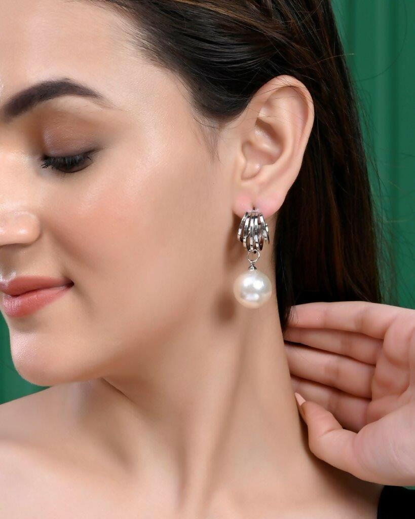 VOJ Set Of 2 Korean Drop Earrings - Gold Plated With Black Pearl and Silver Plated With White Pearl Earrings - Grab2buy