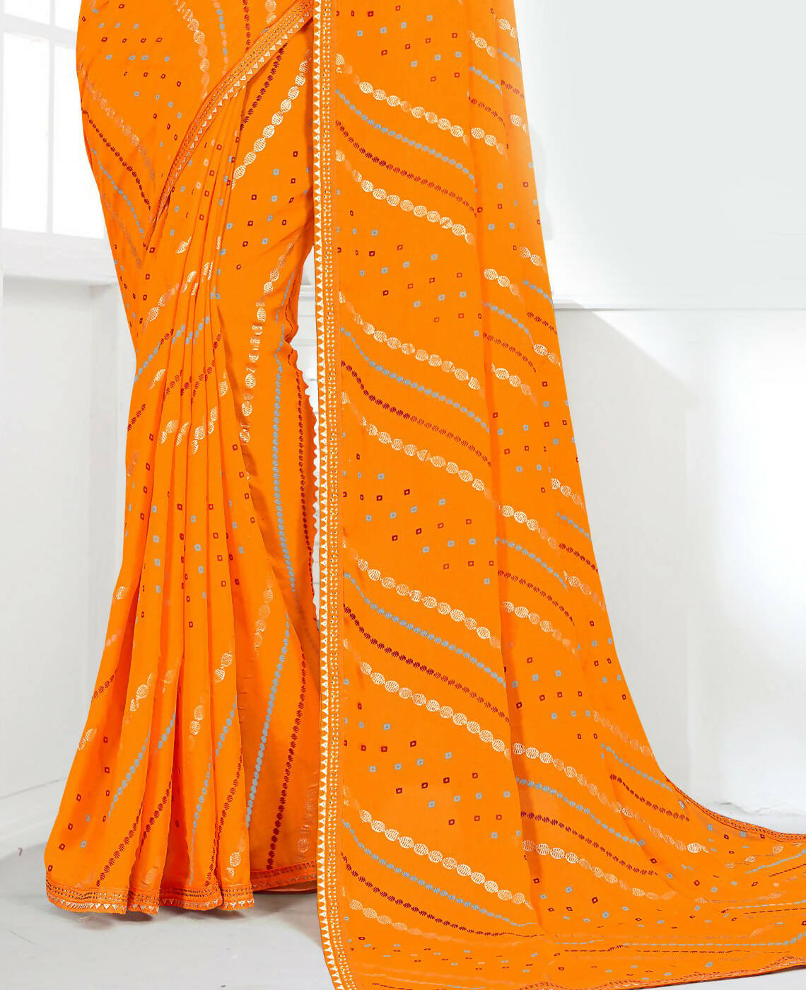 Mustard Georgette Bandhani Printed Saree With Unstitched Blouse Piece - Jyoti