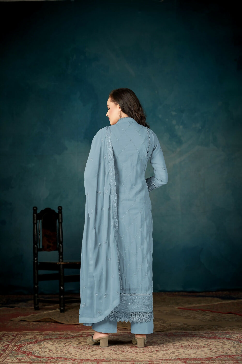 Anaita Sky Blue Heavy Faux Georgette Stitched Suit with Embroidered Sequence Work