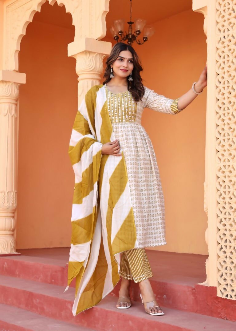 Alvano Printed 3Pcs Kurti Set for Women's and Girls Rayon