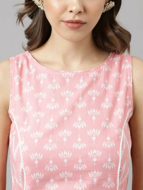 FIORRA Women's Baby Pink Cotton A-Line Kurta Set 