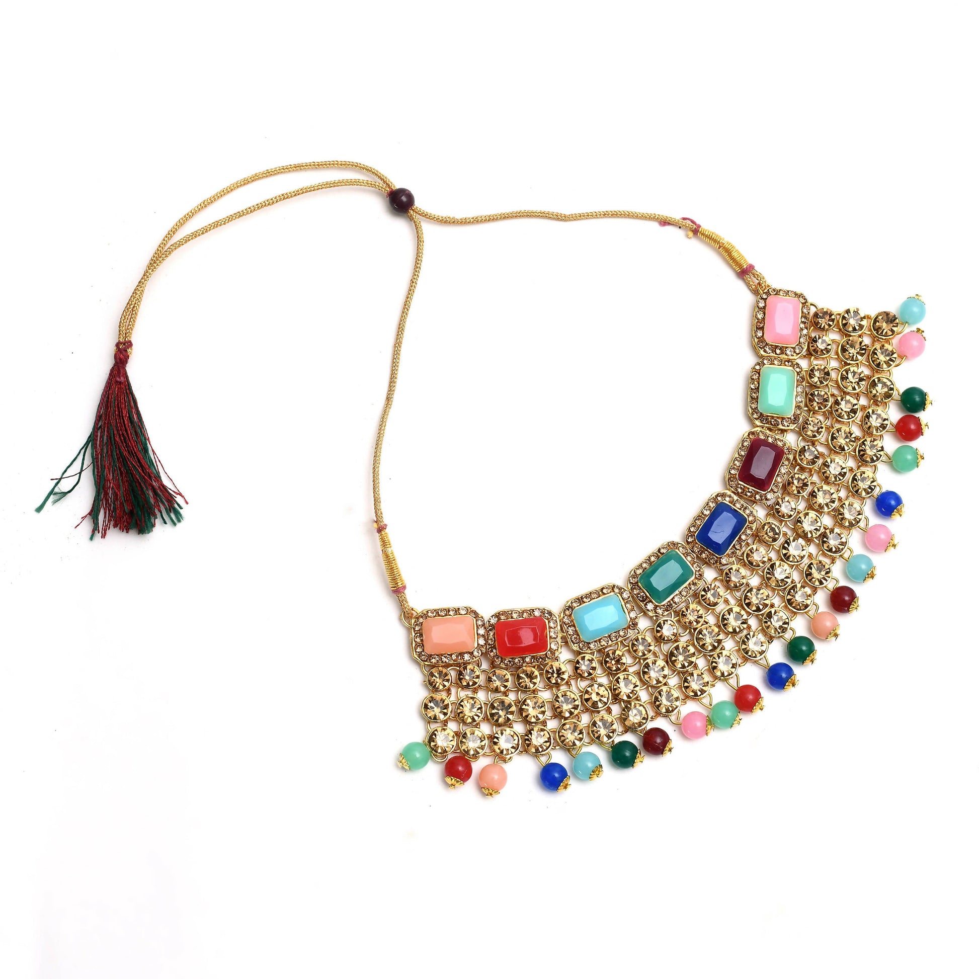 Mominos Fashion Johar Kamal Gold-Plated Rajwadi Design Heavy Multi Color Necklace Set For Women - Grab2buy
