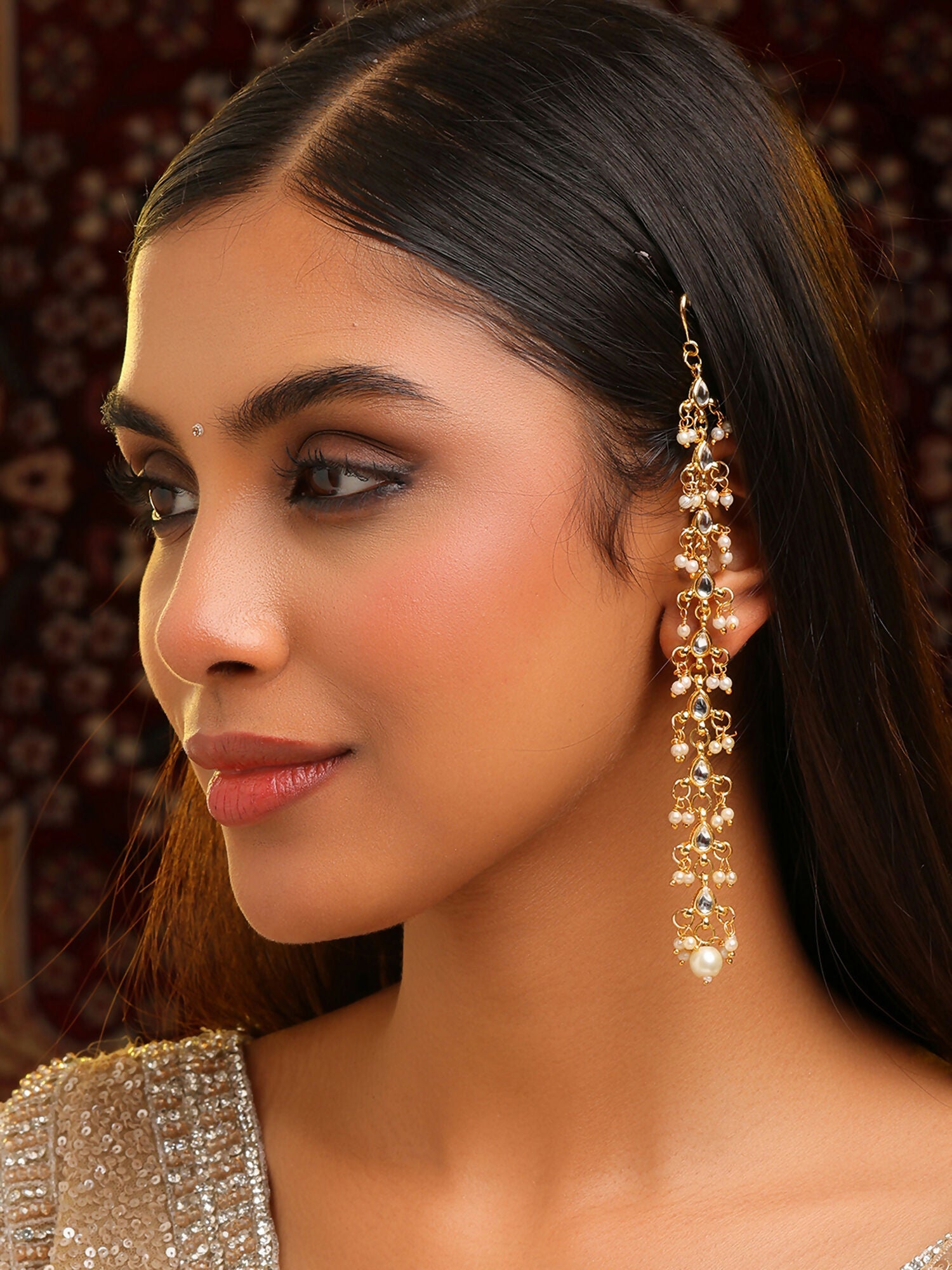 Ruby Raang Pearl And Stones Earrings