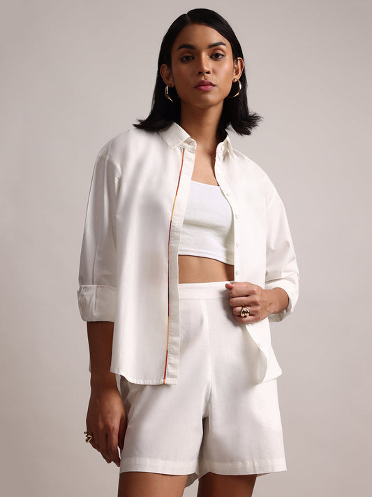 Zaccai Women's White Poplin Solid Co-Ords 