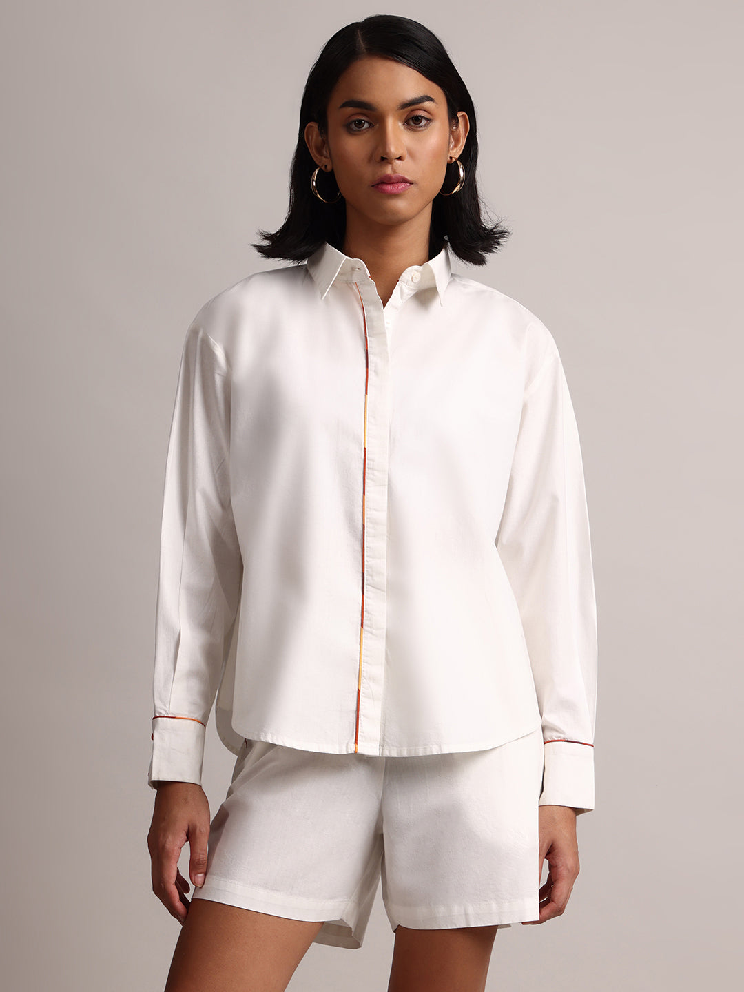 Zaccai Women's White Poplin Solid Co-Ords 