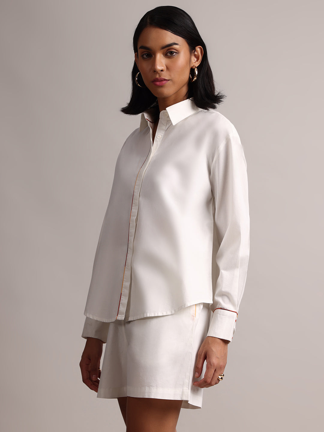 Zaccai Women's White Poplin Solid Co-Ords 