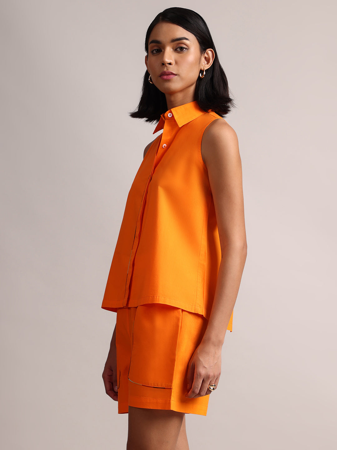 Zaccai Women's Orange Poplin Solid Co-Ords 