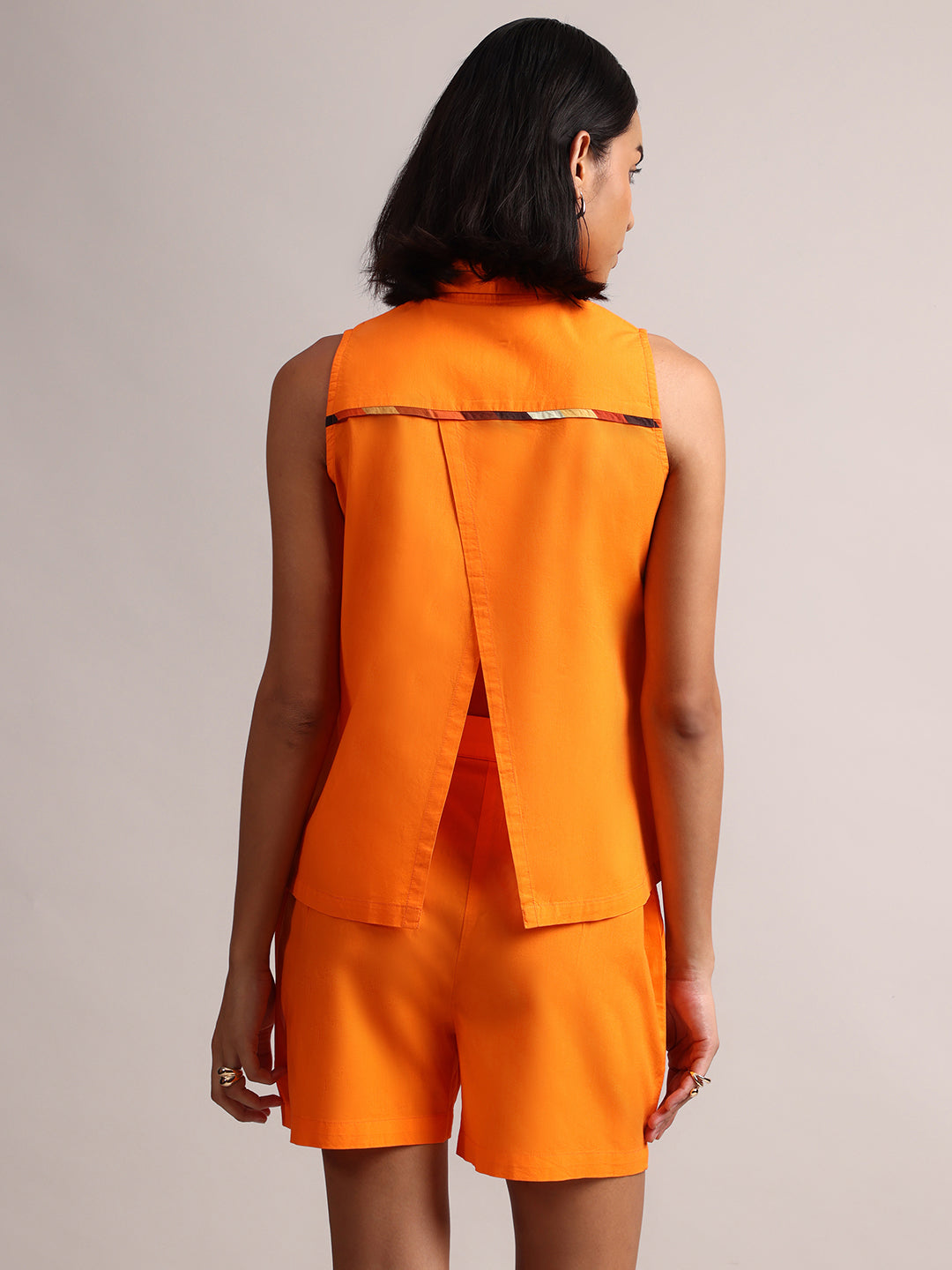 Zaccai Women's Orange Poplin Solid Co-Ords 