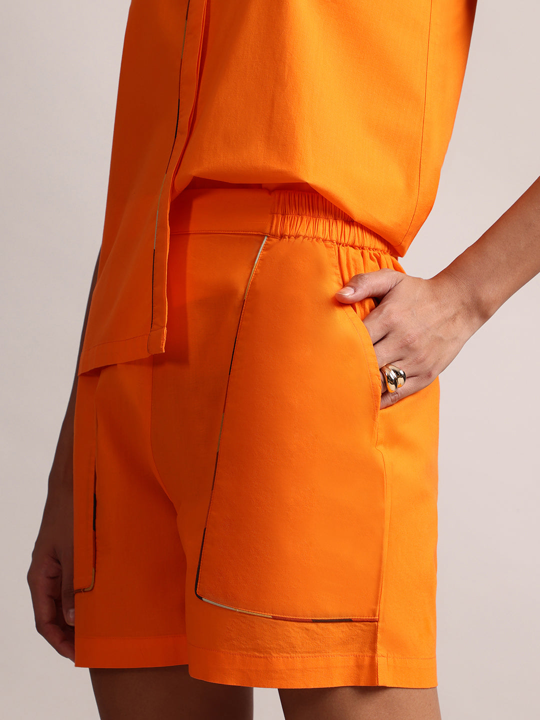 Zaccai Women's Orange Poplin Solid Co-Ords 
