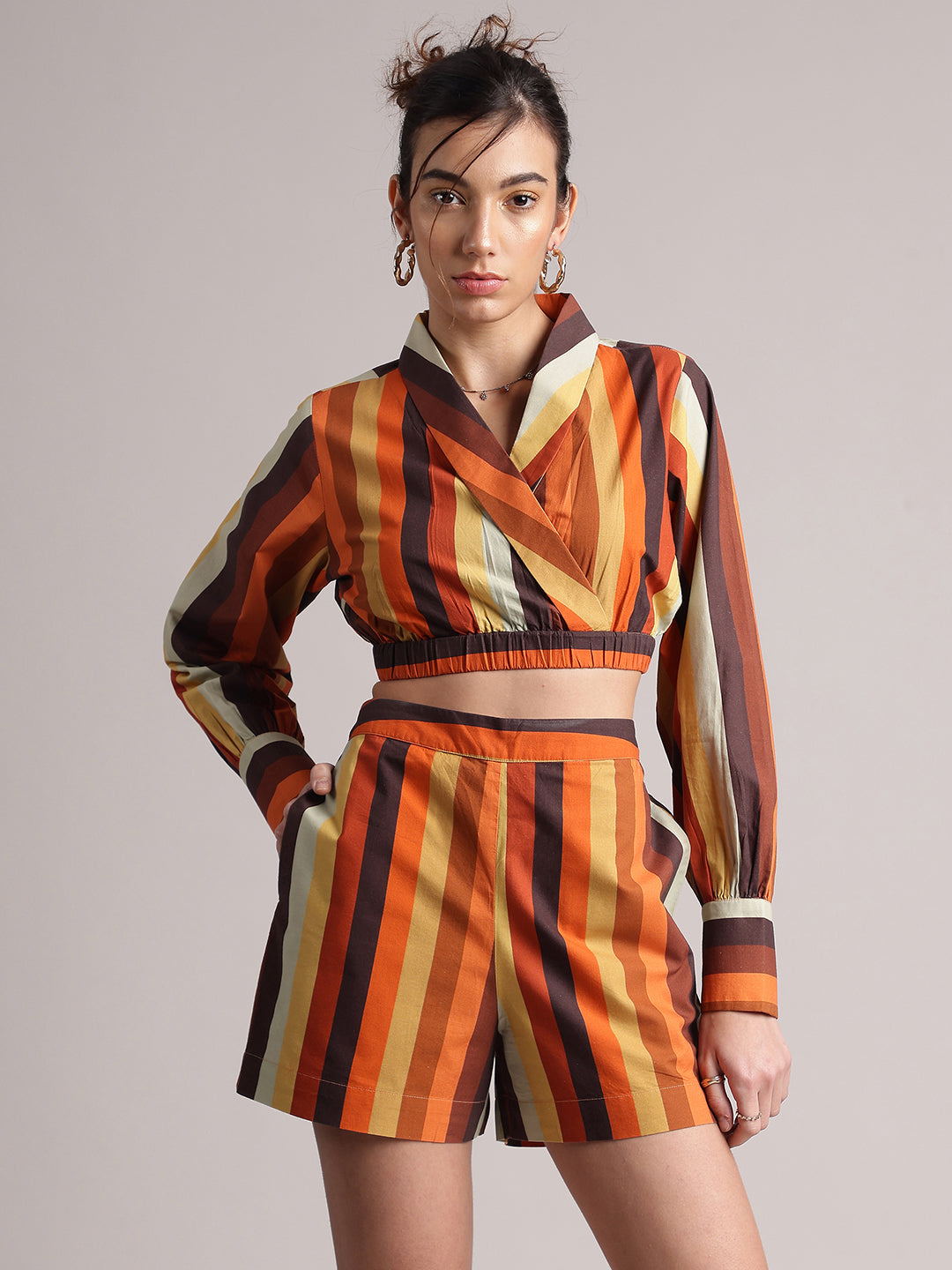 Zaccai Women's Rust Poplin Striped Co-Ords 