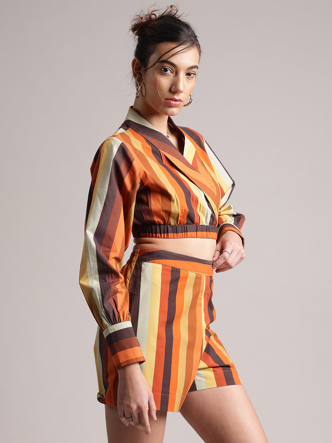Zaccai Women's Rust Poplin Striped Co-Ords 