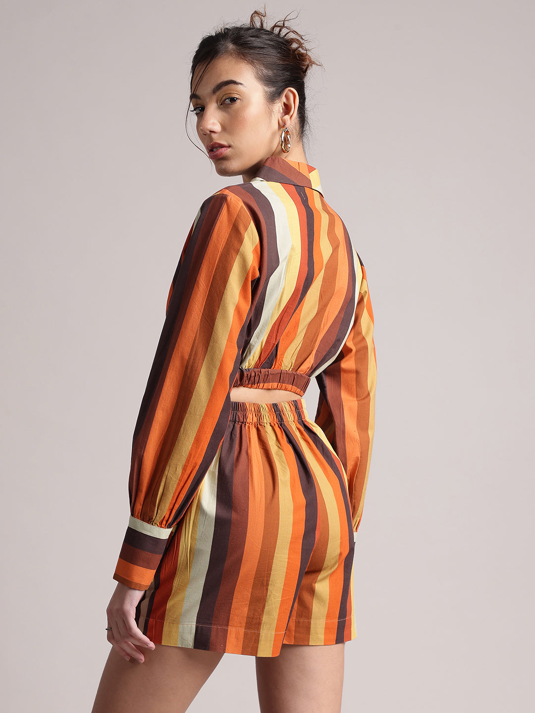 Zaccai Women's Rust Poplin Striped Co-Ords 