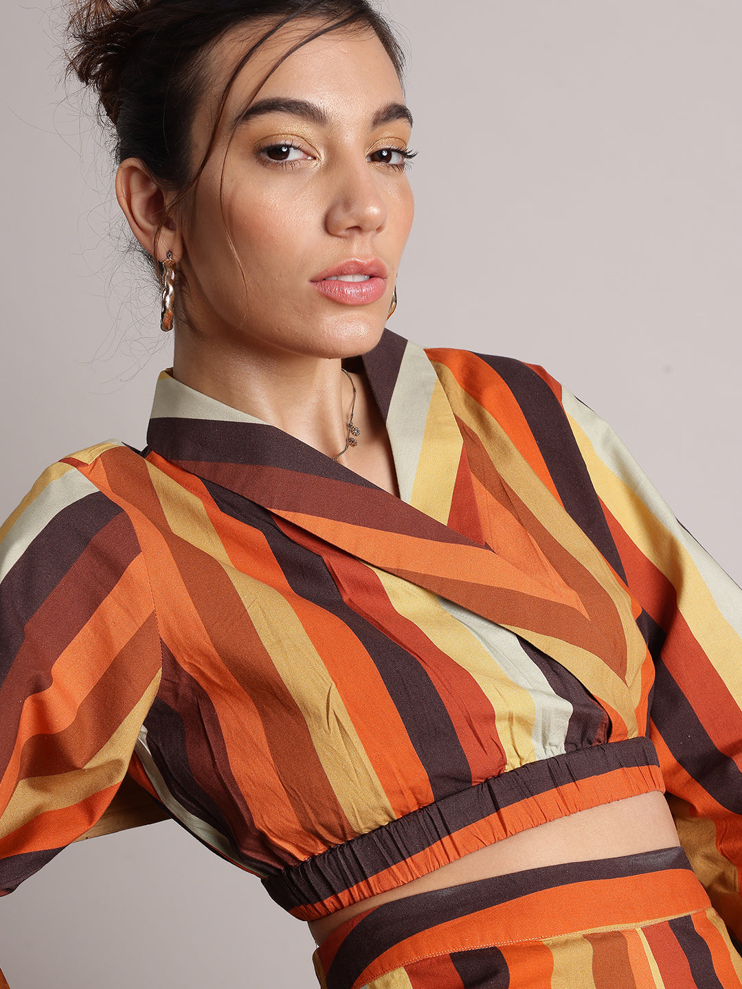 Zaccai Women's Rust Poplin Striped Co-Ords 