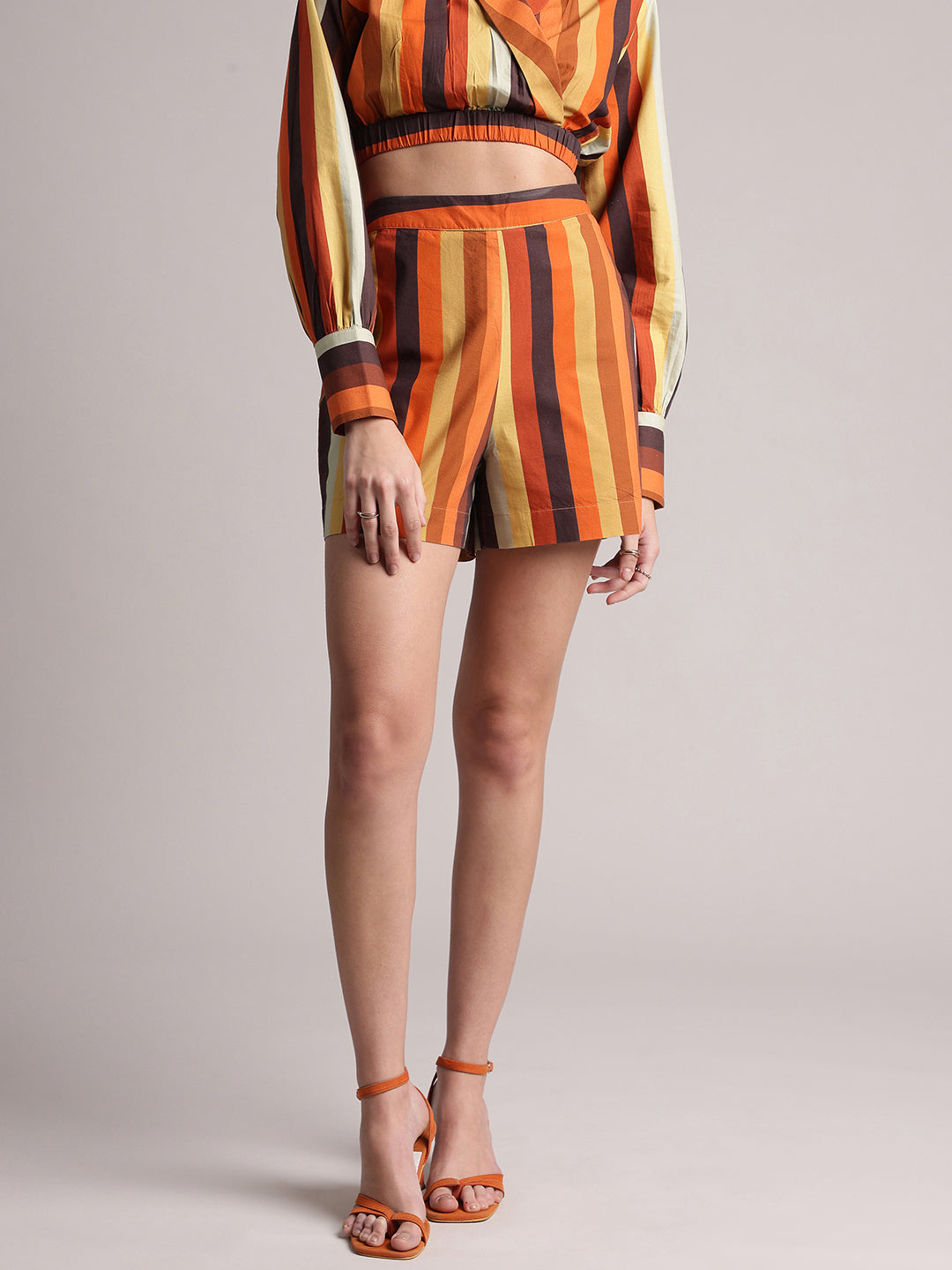Zaccai Women's Rust Poplin Striped Co-Ords 