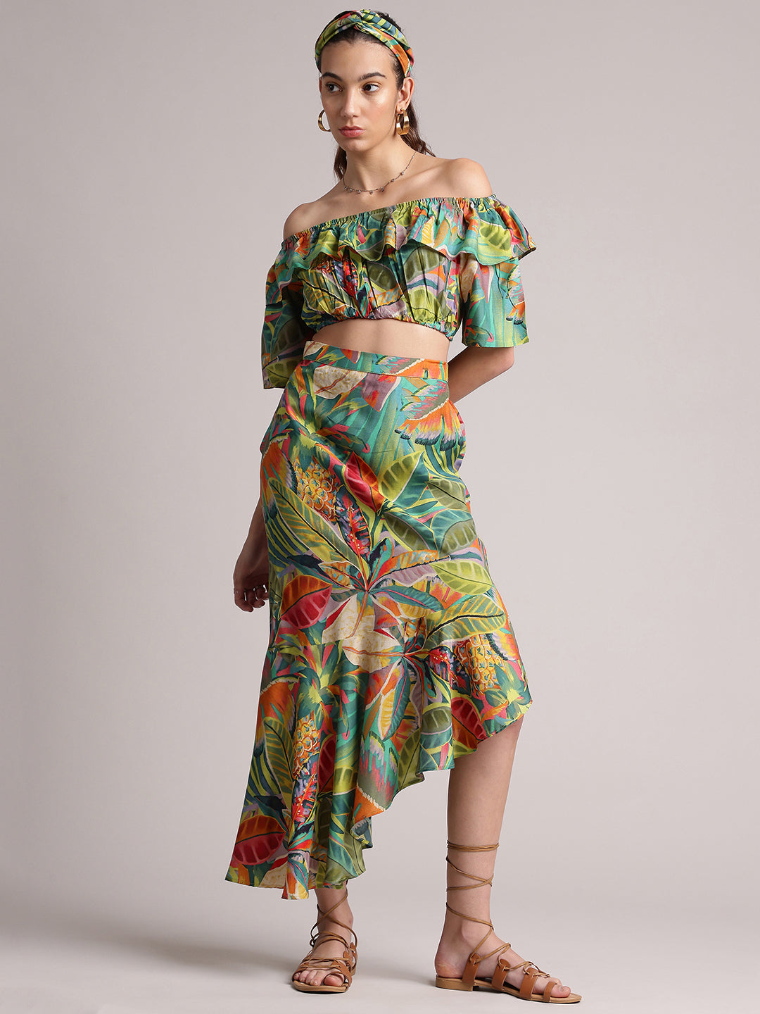 Zaccai Women's Green Muslin Tropical Co-Ords 