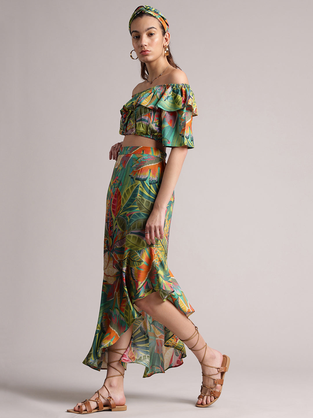 Zaccai Women's Green Muslin Tropical Co-Ords 