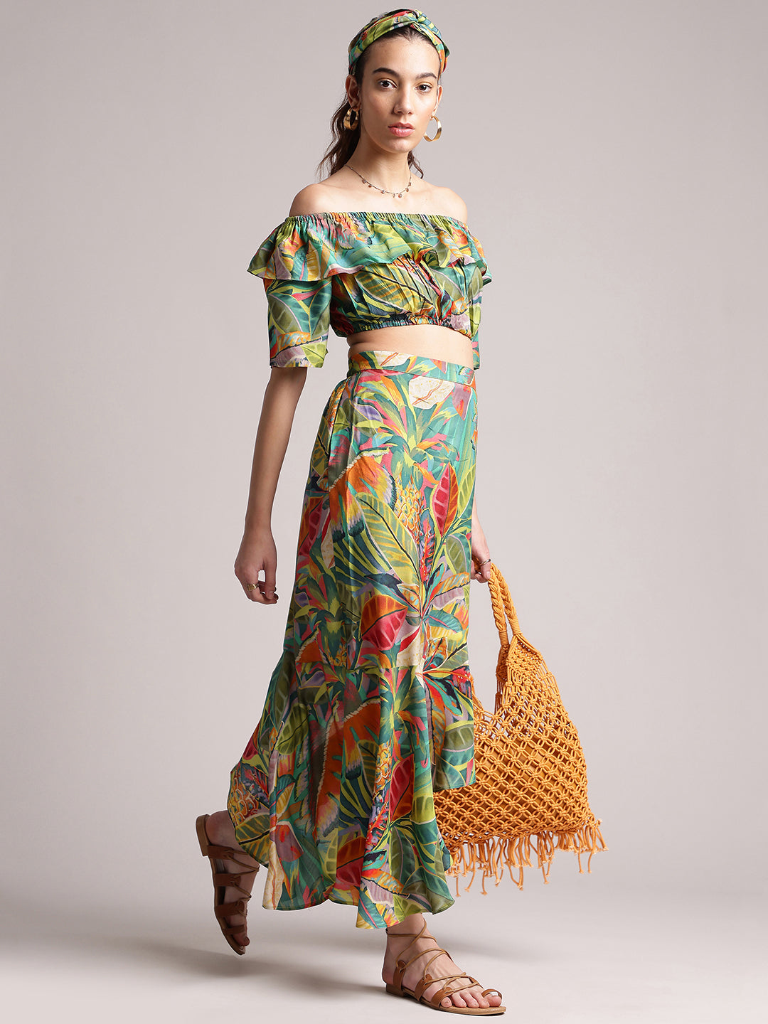Zaccai Women's Green Muslin Tropical Co-Ords 