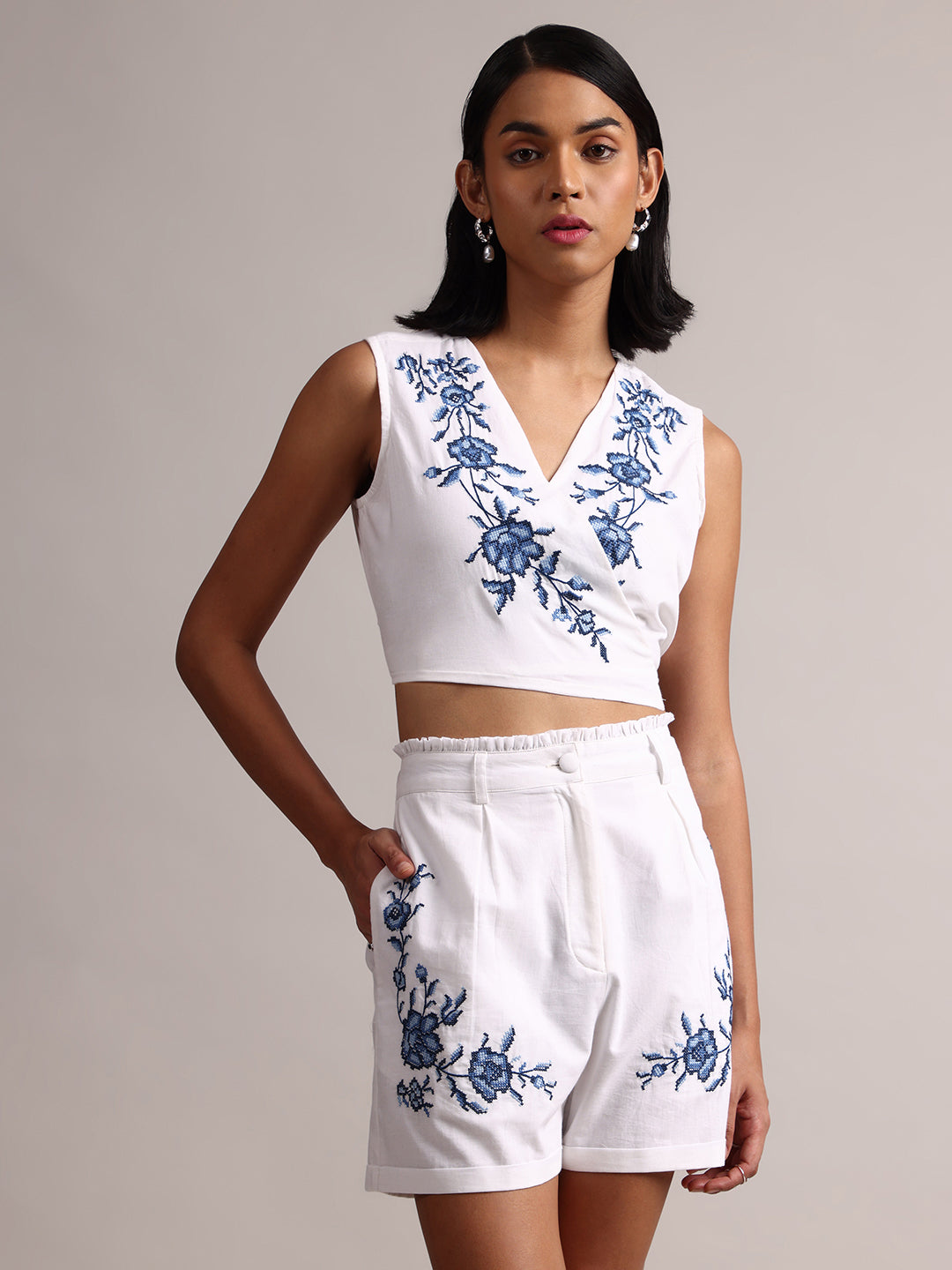 Zaccai Women's White Cambric Embroidered Co-Ords 