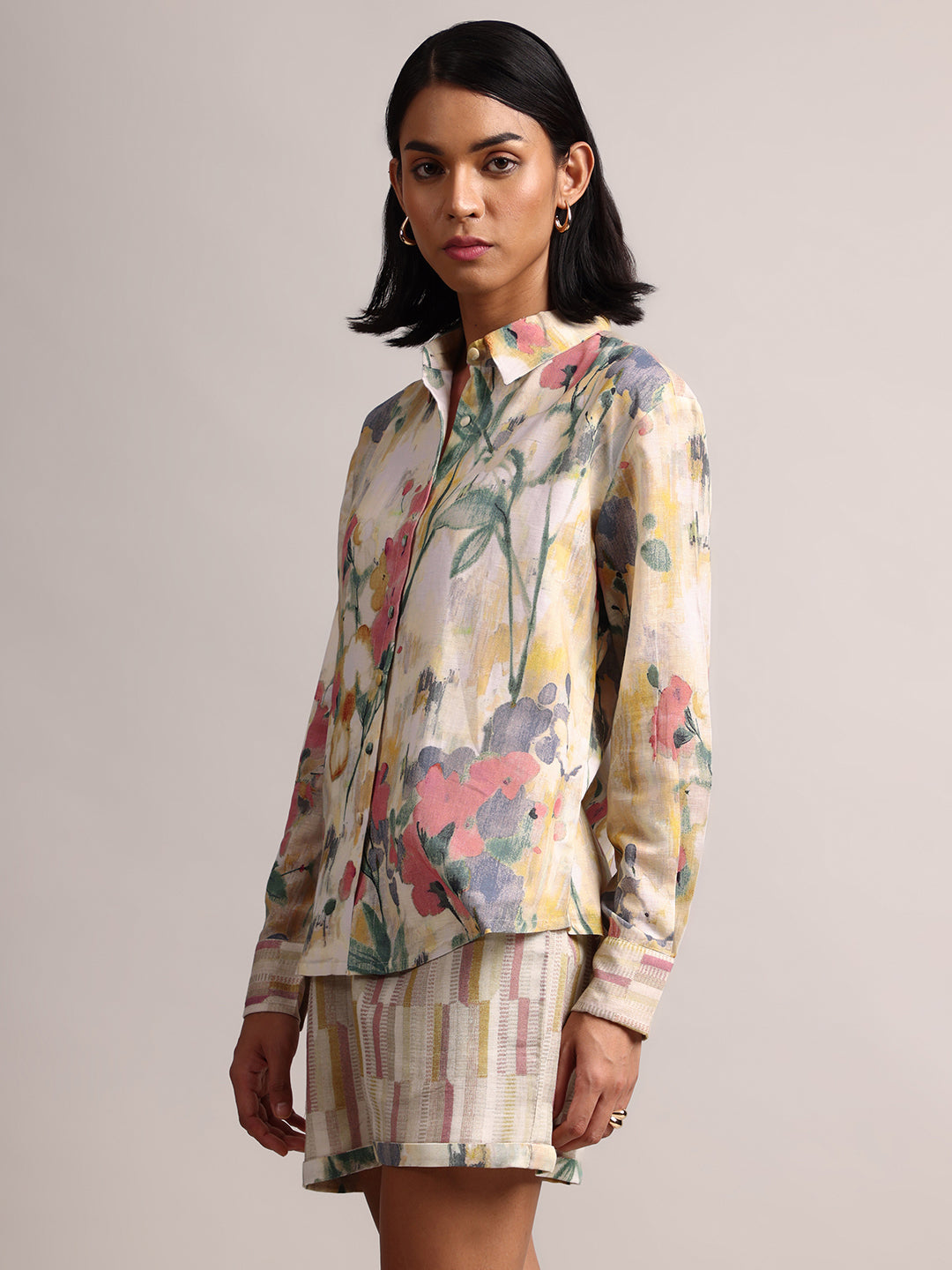 Zaccai Women's Yellow Linen Floral Co-Ords 